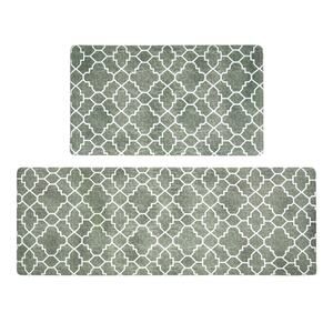 FRESHMINT Kitchen Mat Set of 2 Anti-Fatigue Non Slip Mats 17x30 & 17x47 Sage